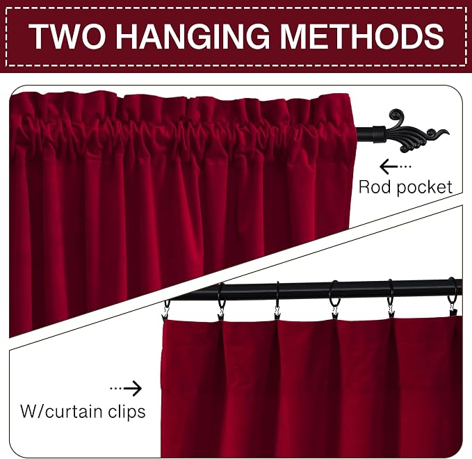 StangH Red Curtains for Living Room 42 inch Width Velvet Privacy Doorway - Image 3