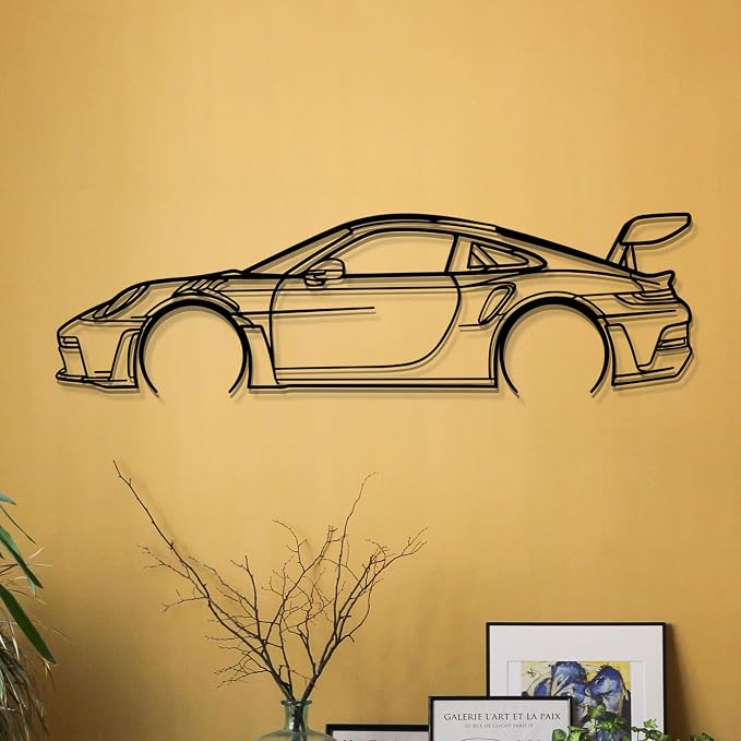 Dekory Car Wall Art – 911 GT3 RS Black Metal Sports Car Silhouette, Modern - Image 4