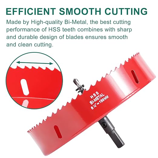 HYCHIKA 6-1/4 Inch/159mm Hole Saw, Bi-Metal Cutter Hole Max Cutting Depth 32mm - Image 5