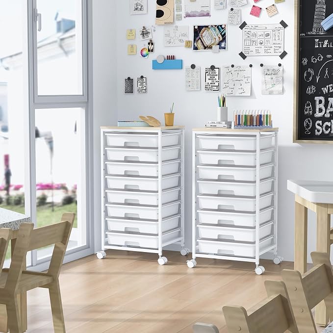 Rolling Storage Cart with Drawers, Utility Cart With 8 Drawers and Wooden - Image 8