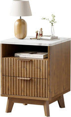 Fluted Nightstand with 2 Drawers, Open Storage Shelf, Curved Edge Bedside Table - Image 8