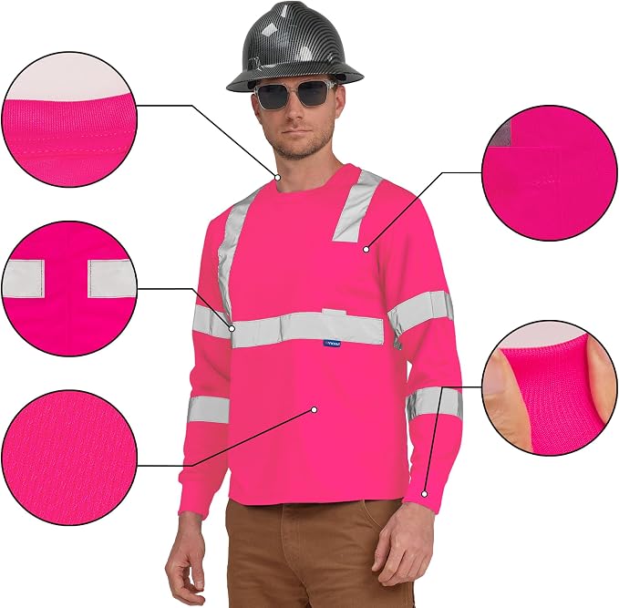 AYKRM Safety T Shirt Reflective High Visibility hi vis Long Sleeve T Shirt - Image 2