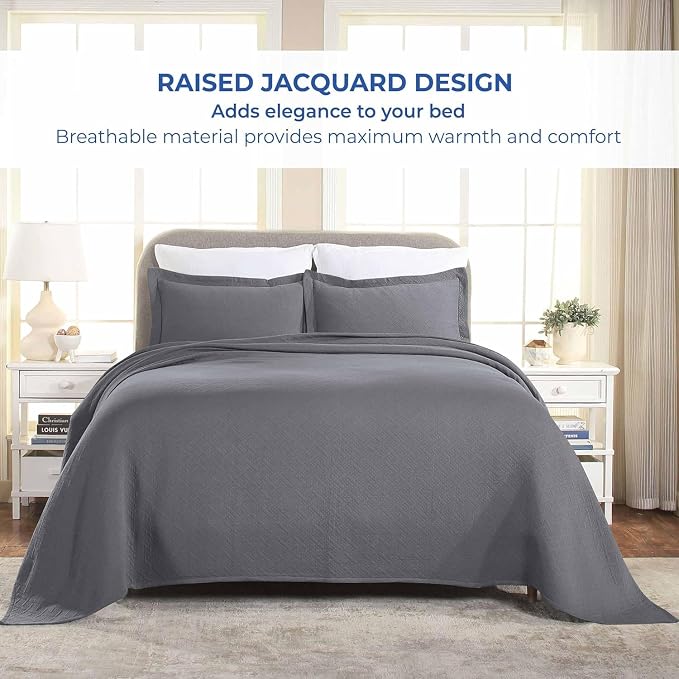 Superior 3 Piece Basketweave Cotton Bedspread Set, Home Bed Decor, Decorative - Image 8