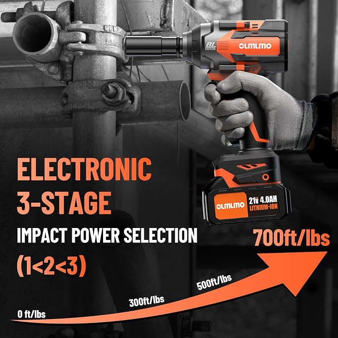 950N.m/700Ft-lbs Cordless Impact Wrench 1/2", 2 * 4.0Ah Battery Brushless - Image 4