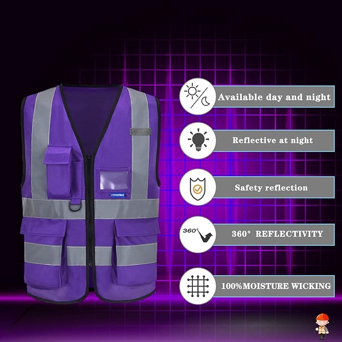 Hi Reflective Safety Vest, Hi Vis Bright Neon Colors Safety Vest - Image 4