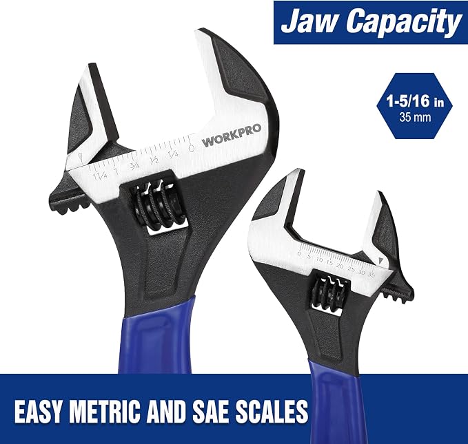 WORKPRO 10-Inch Adjustable Wrench, Cr-V Steel Wide Jaw Black Oxide Wrench - Image 3