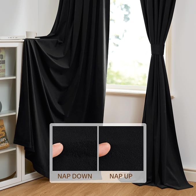 StangH Black Blackout Curtains 105 inches Premium Velvet Thermal Insulated - Image 4