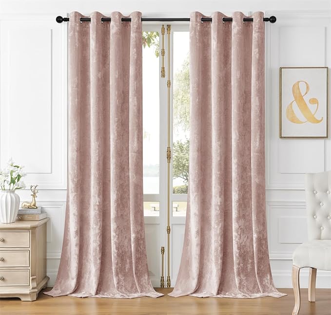 SMILETIME Pink Crushed Velvet Curtains 52x90 inch Luxurious Thermal Insulated by SMILETIME