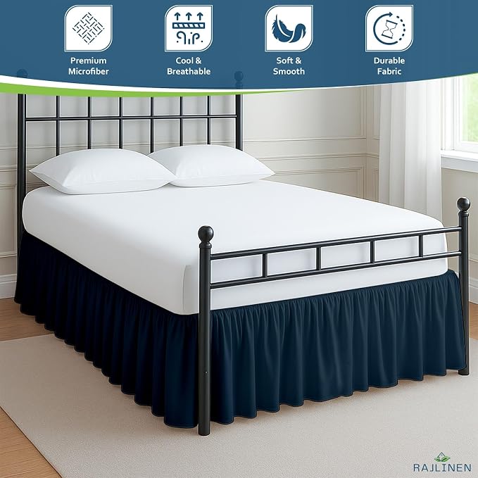 Rajlinen Ruffled Bed Skirt California King, 10 Inch Drop Dust Ruffle - Image 3