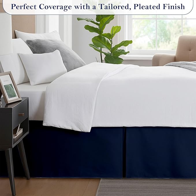 Twin Bed Skirt, Luxury 18 Inch Drop Navy Blue Pleated Bed Skirt, Double Brushed - Image 4