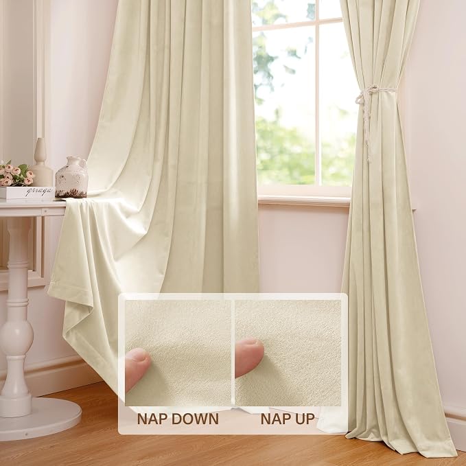 StangH Beige Velvet Curtains for Bedroom 96 inches Long, Luxury Light Dimming - Image 4