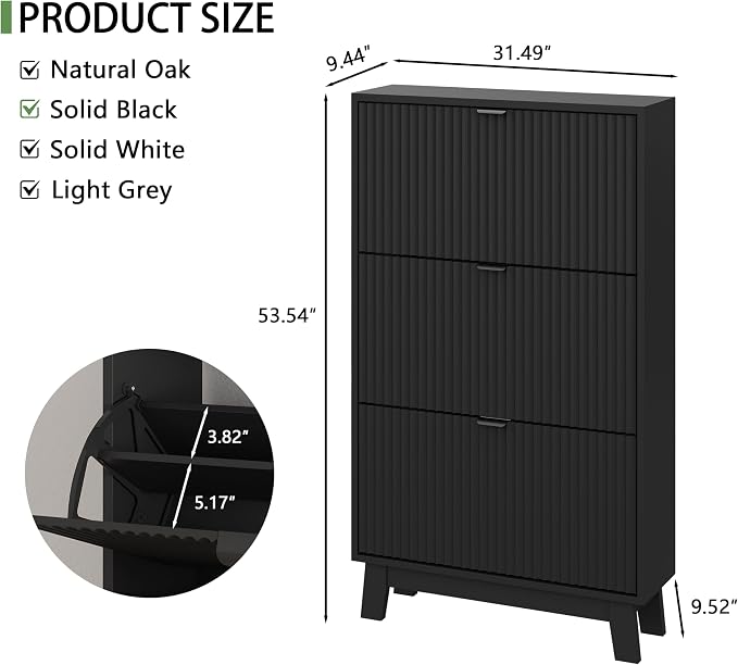 Shoe Cabinet with 3 Flip Drawers, Hidden Slim Wooden Shoe Rack Cabinet - Image 2