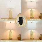 Crystal Table Lamp Set of 2-24in Gold Bedroom Lamps 3-Way Dimmable Touch Lamp - Image 3