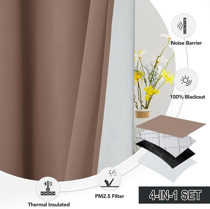 RYB HOME Soundproof & Dust Particle Filtering Curtains Blackout Window Treatment - Image 5