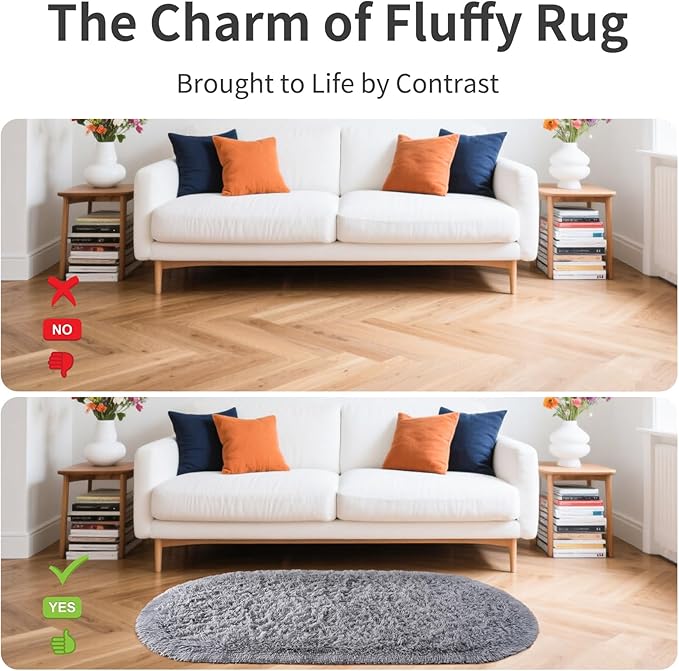 Noahas Fluffy Grey Rugs for Bedroom Living Room, 2.6'X5.3' Oval Throw Rug for - Image 6