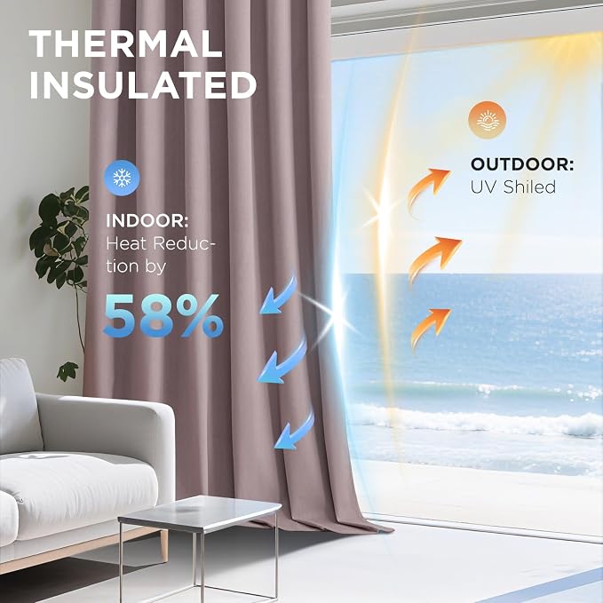 Joydeco Rose Pink 100% Blackout Curtains 108 Inch 2 Panels, Luxury Thermal Pink - Image 5