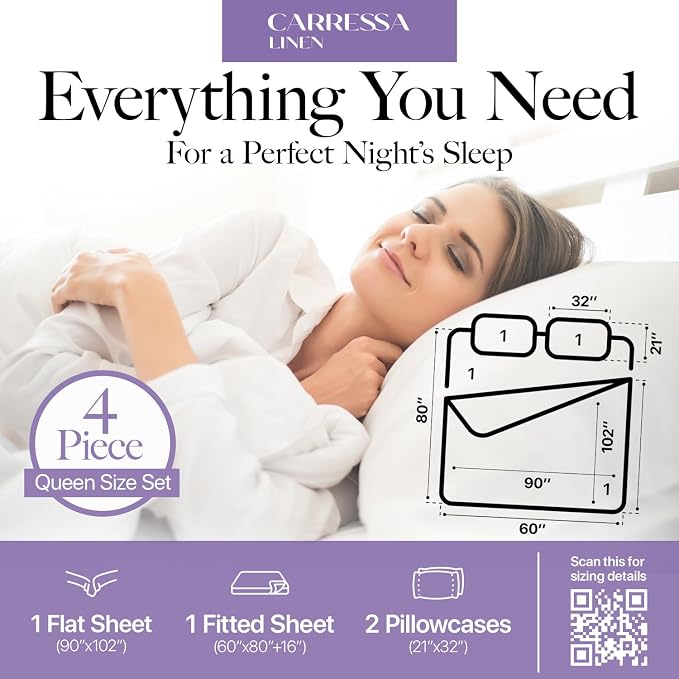 Carressa Linen 100% Egyptian Cotton Queen Sheet Set - Image 3
