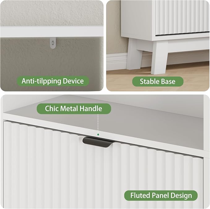 Shoe Cabinet with 4 Flip Drawers, Hidden Slim Wooden Shoe Rack Cabinet - Image 4