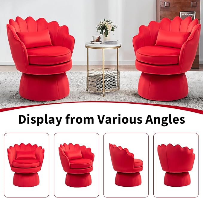 360° Swivel Accent Chair, Mid-Century Modern Velvet Barrel Chair, Comfy Shell - Image 6