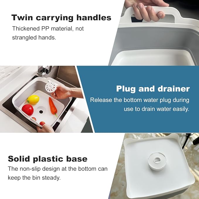 Collapsible Dish Tub 2X9L-Collapsible Basin Bucket Portable Sink-Outdoor - Image 5