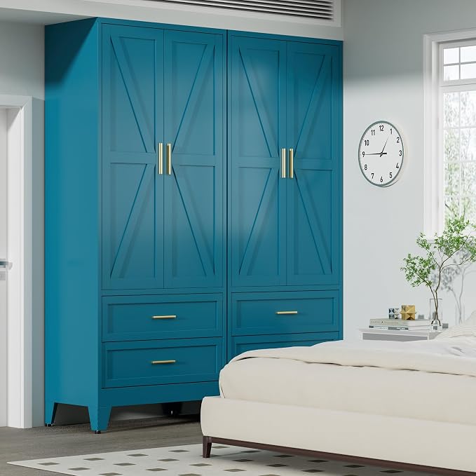 COFaR Metal Wardrobe Cabinet, 71 Farmhouse Armoire Wardrobe Closet - Image 2