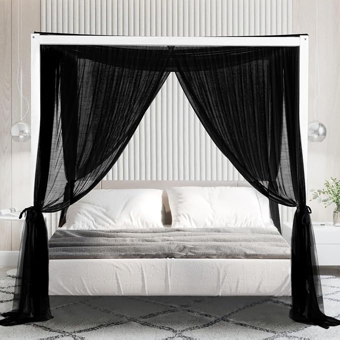 South to East Black Canopy Bed Curtains, 4 Corner Post Bed Canopy - Image 8