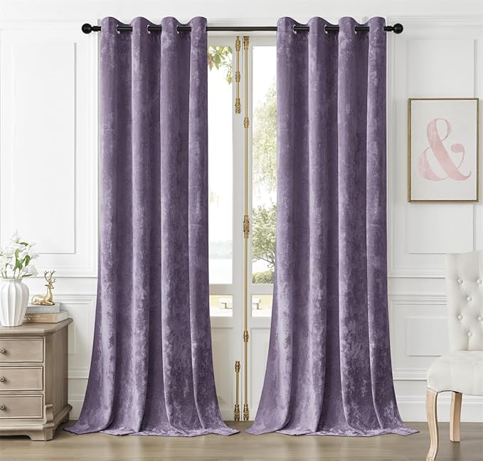 SMILETIME Lilac Purple Crushed Velvet Curtains 52x90 inch Luxurious Thermal by SMILETIME