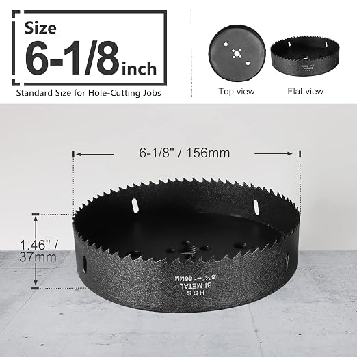 6-1/8 Inch Hole Saw with 1/2" Hex Shank Quick Change Arbor, JTemgle Bi-Metal - Image 3