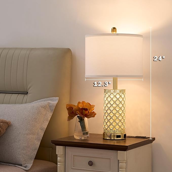 Crystal Table Lamp Set of 2-24in Gold Bedroom Lamps 3-Way Dimmable Touch Lamp - Image 5