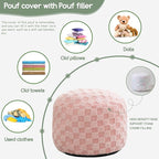 HIGOGOGO Round Stuffed Pouf Ottoman, Plaid Poufs - Image 3