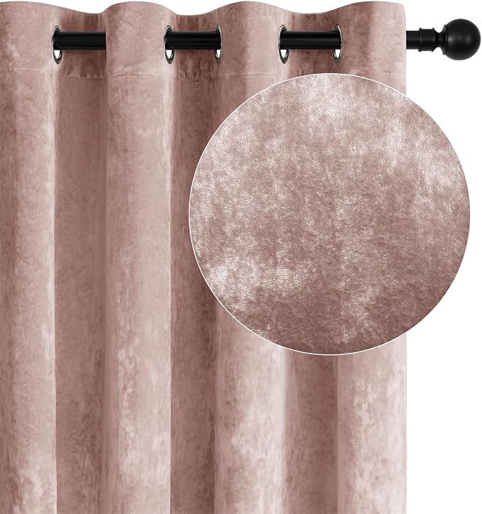 SMILETIME Pink Crushed Velvet Curtains 52x90 inch Luxurious Thermal Insulated - Image 2