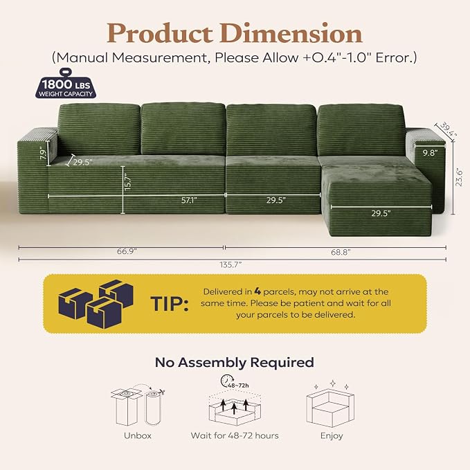 136" Modular Sectional Sofa - Image 3