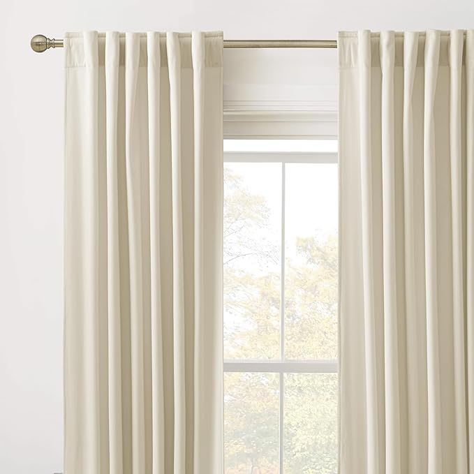 RYB HOME Beige Velvet Curtains 80 inches, Back Tab Soft Fabric Room Darkening - Image 2