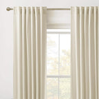 RYB HOME Beige Velvet Curtains 80 inches, Back Tab Soft Fabric Room Darkening - Image 2