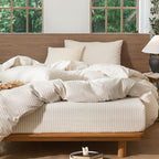 MooMee Striped Duvet Cover Set 100% Washed Cotton Linen Like Textured - Image 4