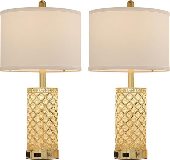 Crystal Table Lamp Set of 2-24in Gold Bedroom Lamps 3-Way Dimmable Touch Lamp - Image 8