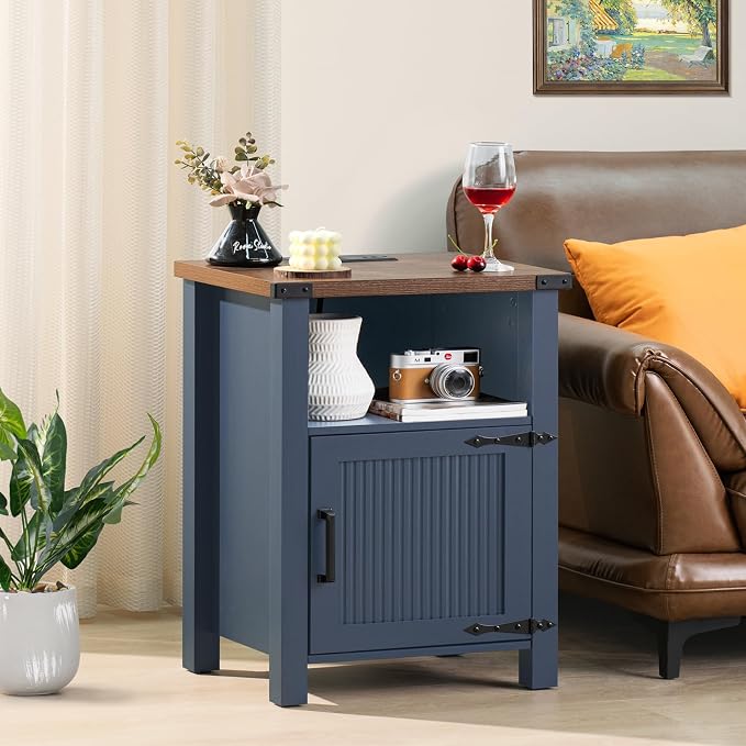 Joaxswe Night Stand with Charging Station and USB Port, 18 Inch Farmhouse - Image 8