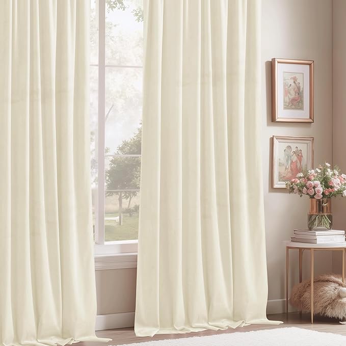 StangH Super Soft Velvet Curtains Ivory White Nursery Girls Bedroom Privacy - Image 7