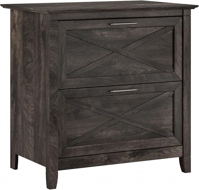 Bush Furniture Key West 2 Drawer Lateral File Cabinet in Dark Gray Hickory | by BushHome
