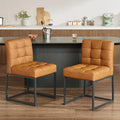 Brown Faux Leather Dining Chairs Set of 2, Mid-Century Modern Dining Room Chairs by GrandNoor