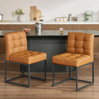 Brown Faux Leather Dining Chairs Set of 2, Mid-Century Modern Dining Room Chairs by GrandNoor
