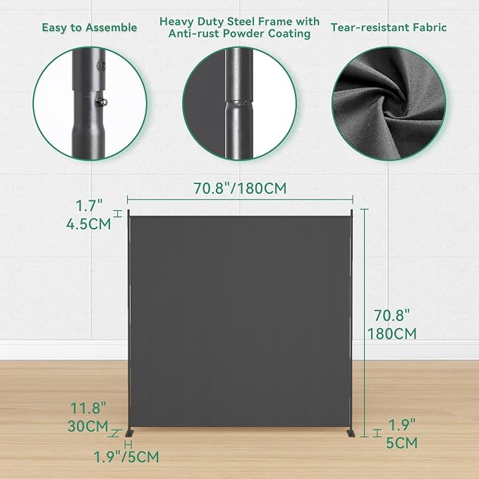 Helios&Hestia 1-Panel 6 ft Tall Indoor Folding Room Divider, Portable Privacy - Image 6