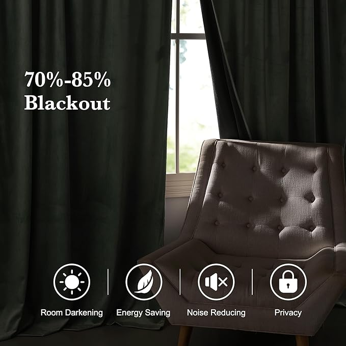 RYB HOME Mint Green Velvet Curtains 102 inches Long, Room Darkening, - Image 6