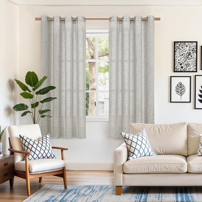 YoungsTex Light Grey Linen Curtains 68 Inch Length - Image 2