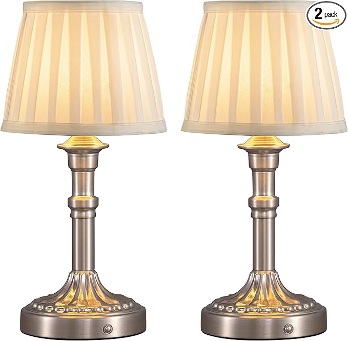 KDG Cordless Portables Table Lamp Set of 2, LED Fabric Shade Small Desk Lamps by KDG