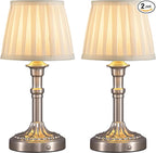 KDG Cordless Portables Table Lamp Set of 2, LED Fabric Shade Small Desk Lamps by KDG