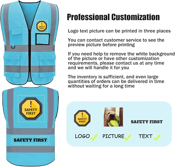 BeautyWill Custom Safety Vest Logo Class 2 High Visibility Reflevtive Vest - Image 2