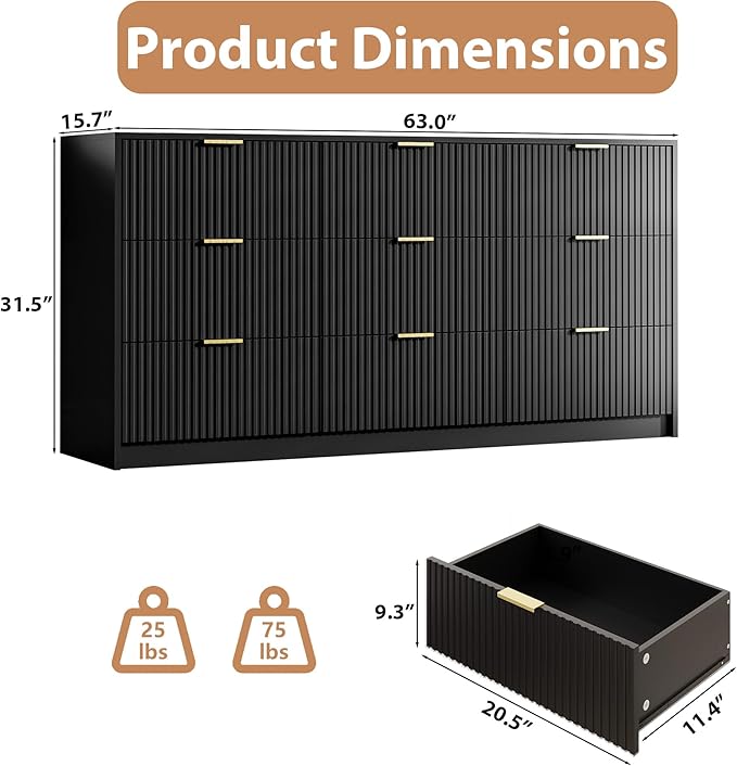 3-Piece Dresser Bedroom Set, 9 Drawer Dresser & 2 Drawer Nightstands - Image 3
