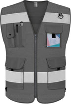 TCCFCCT Mesh Grey Safety Vest for Men Women 9 Pockets High Visibility Vest for by TCCFCCTPROFESSIONALSAFETYSOLUTIONS