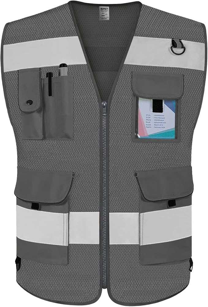 TCCFCCT Mesh Grey Safety Vest for Men Women 9 Pockets High Visibility Vest for by TCCFCCTPROFESSIONALSAFETYSOLUTIONS